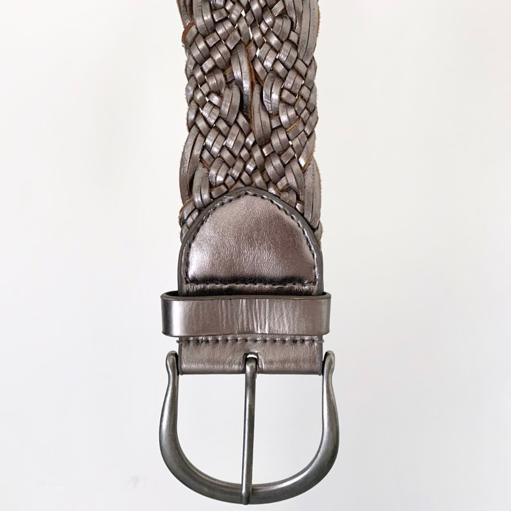 GAP Silver Gray Braided Woven 2 Inch Wide Belt Y2K Chunky Boho Western Festival